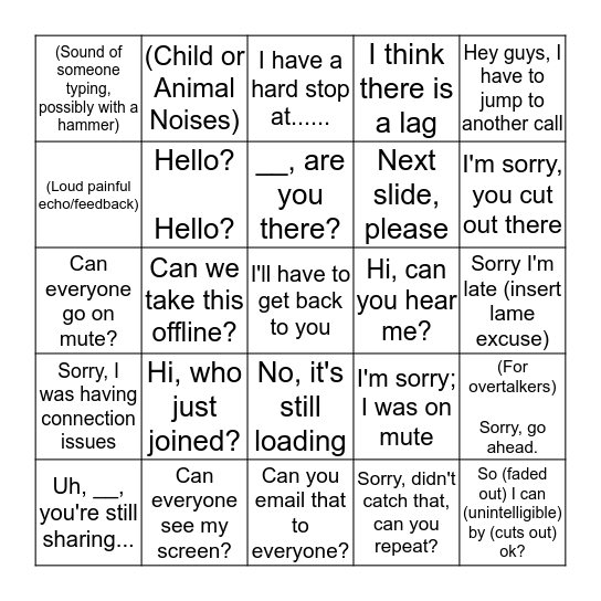 Conference Call Bingo Card