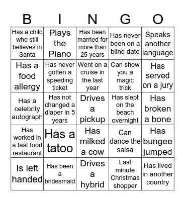 1st Choice Bingo Card