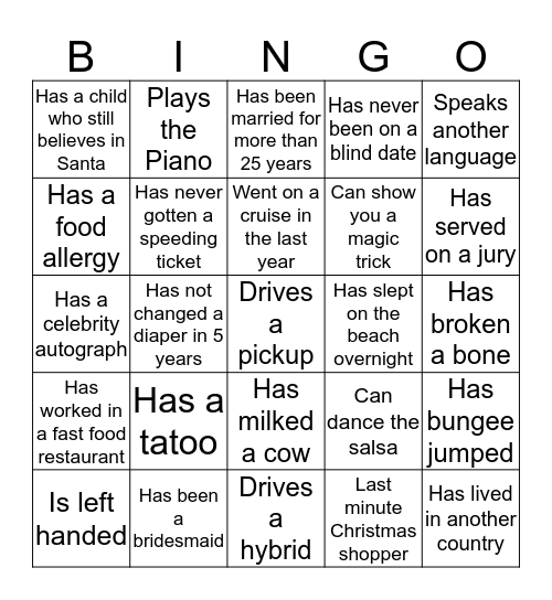 1st Choice Bingo Card