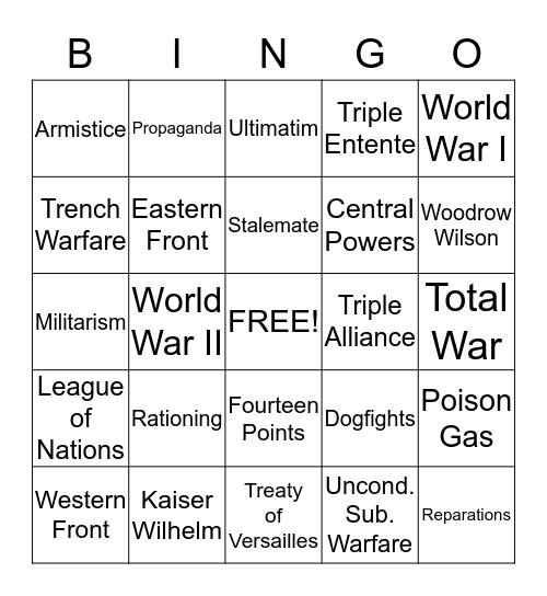 World War Bingo Card