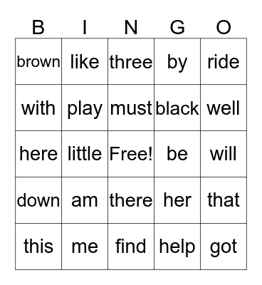 Charlie's Sight Words Bingo Card
