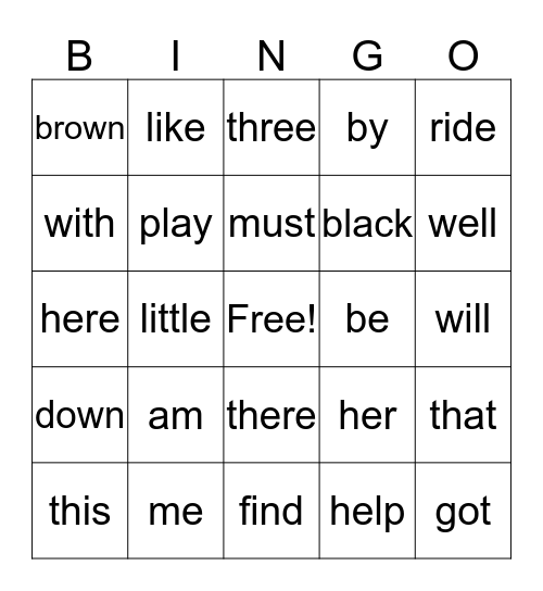 Charlie's Sight Words Bingo Card