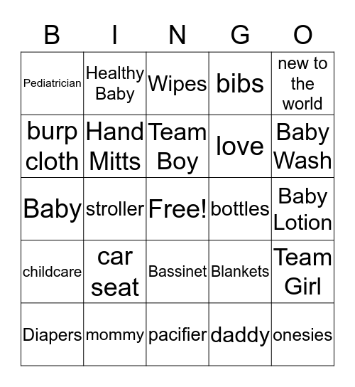 Baby Shower Bingo  Bingo Card