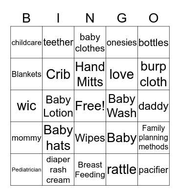 Baby Shower Bingo  Bingo Card