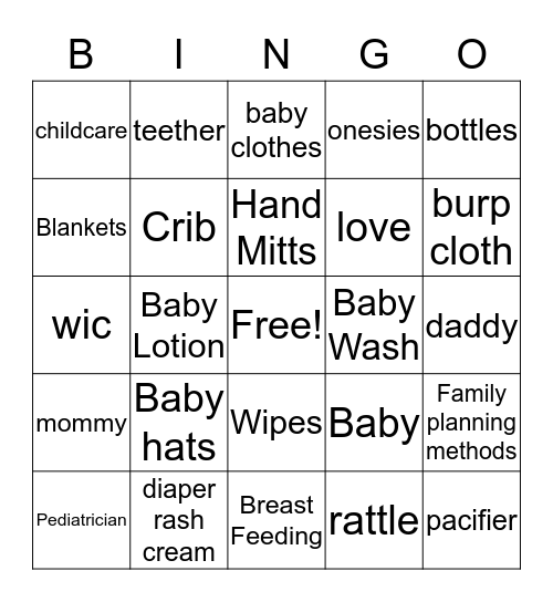 Baby Shower Bingo  Bingo Card