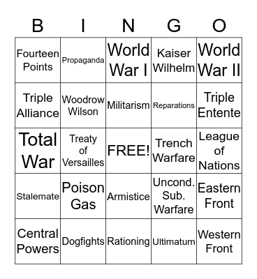 World at War Bingo Card