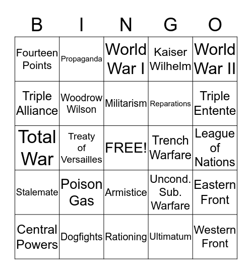 World at War Bingo Card