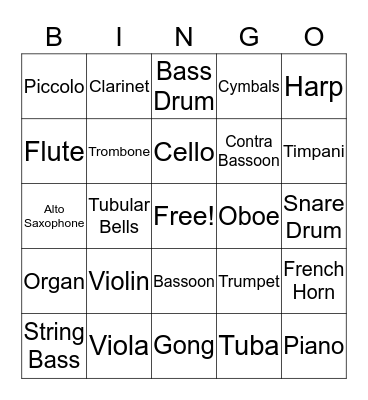 Instrument Bingo Card