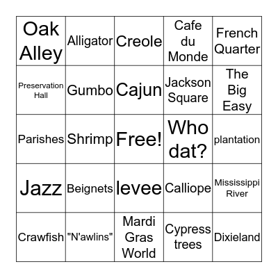 NOLA Bingo Card