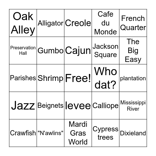 NOLA Bingo Card