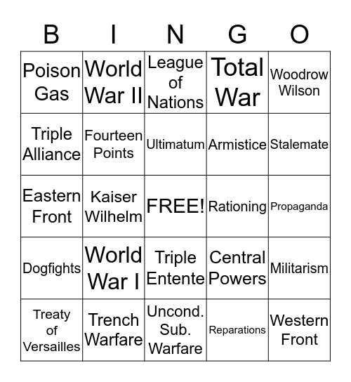 World War History Bingo Card