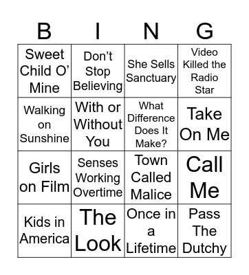 FOSS Music Bingo: 80s Bingo Card