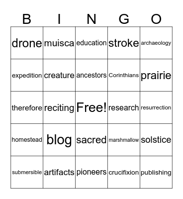 Vocabulary Bingo Card