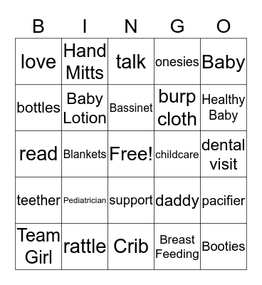 Baby Shower Bingo  Bingo Card