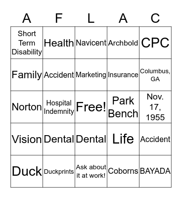 Quack Quack Bingo Card