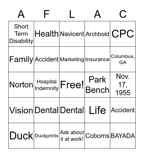 Quack Quack Bingo Card