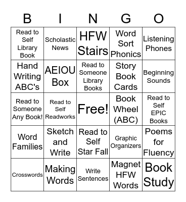 Guided Reading Bingo Activity  Bingo Card