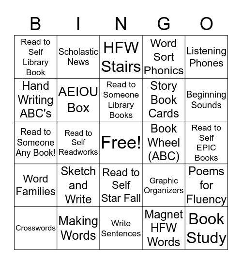 Guided Reading Bingo Activity  Bingo Card