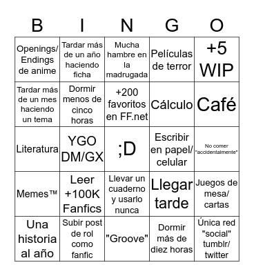 @NoobSlifer Bingo Card