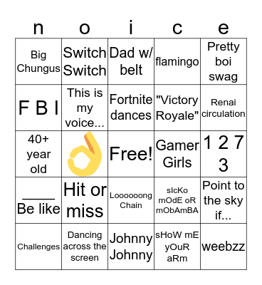 Tik Tok Bingo Card