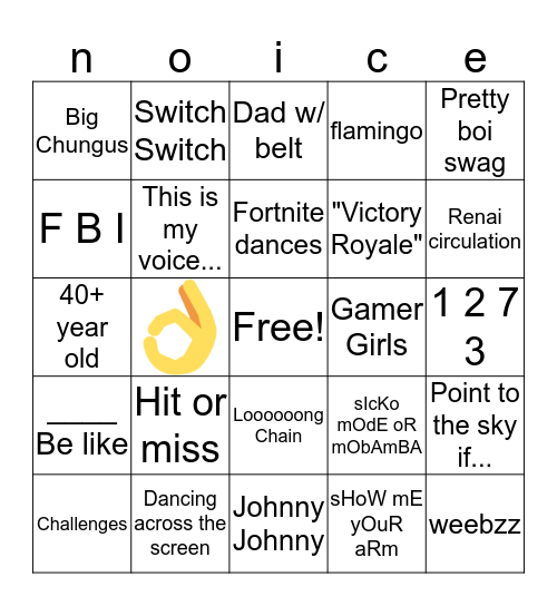 Tik Tok Bingo Card