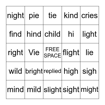 2nd Grade i, ie, igh Bingo Card
