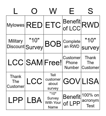 Front End  Bingo Card