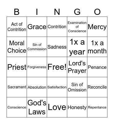 God's Love and Reconciliation BINGO Card