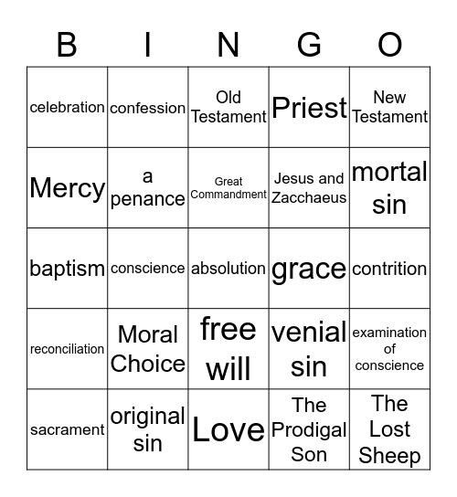 Sacrament of Reconciliation and God's Love Bingo Card