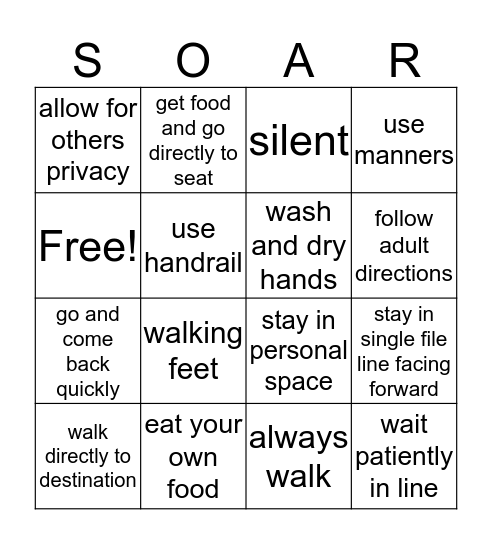 SOAR Behavior Expectations Bingo Card