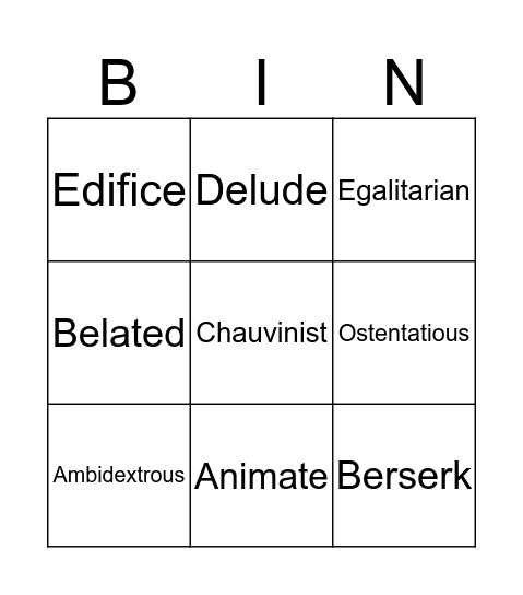 Vocab Bingo! Bingo Card