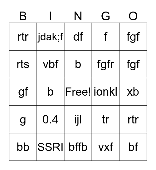 Psych Meds Bingo Card