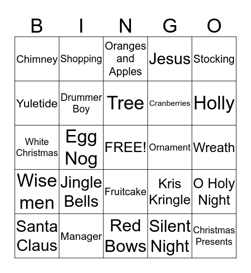 Christmas Bingo Card