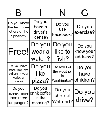 DO YOU Bingo Card