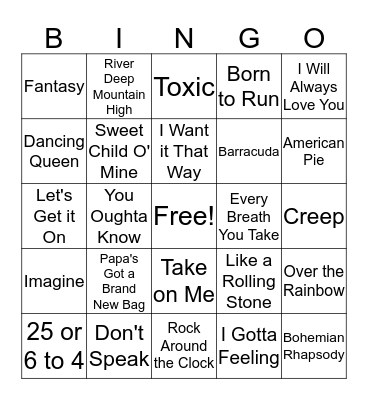 Music Bingo Card