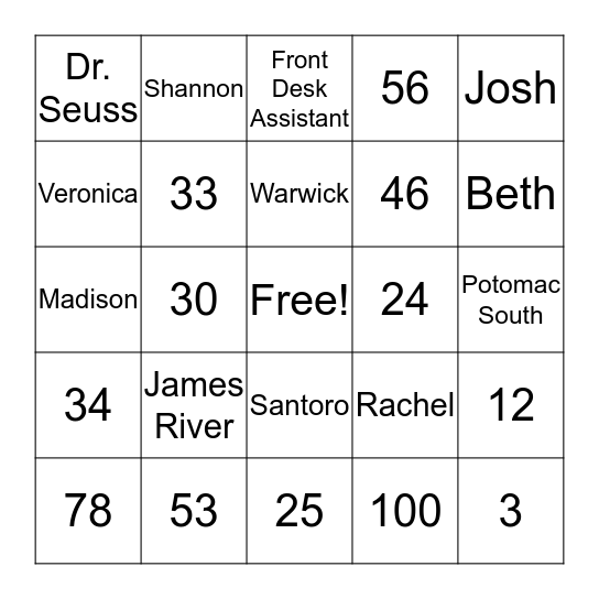 Housing Lottery BINGO Card