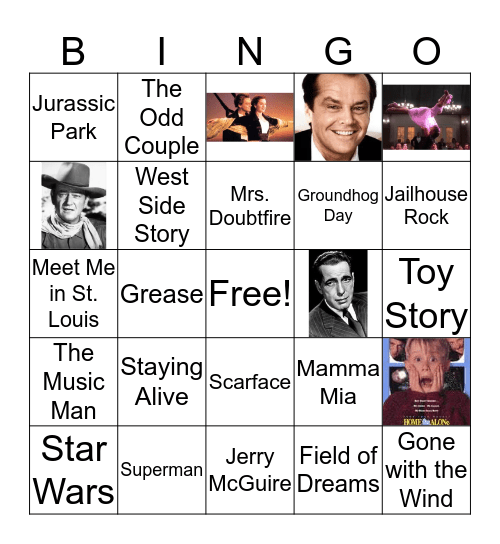 Hollywood Bingo Card