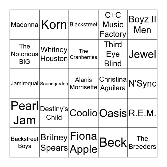 Buzzmill Beats Bingo - 90s Bingo Card