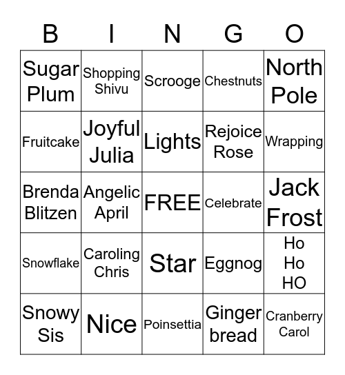 Happy Holidays Bingo Card