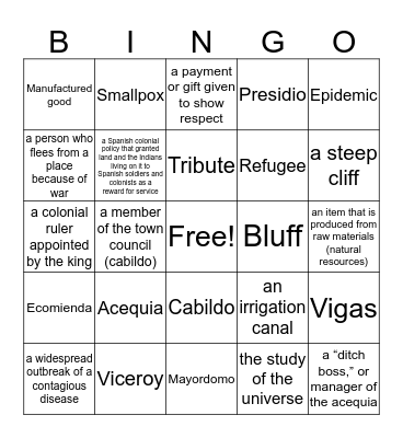 Ch. 3 Vocab Bingo Card