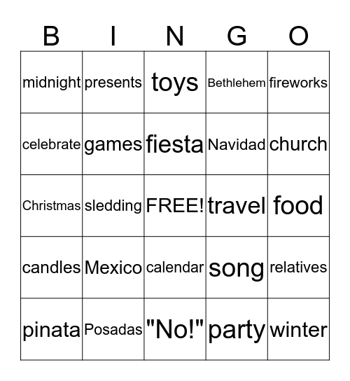 Feliz Navidad Bingo Card