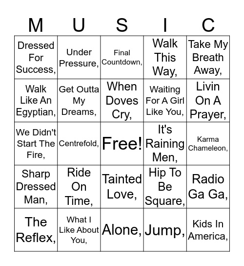 EIGHTIES Bingo Card