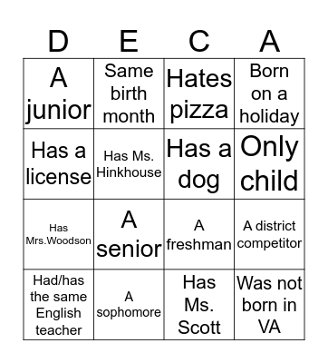 DECA BINGO Card