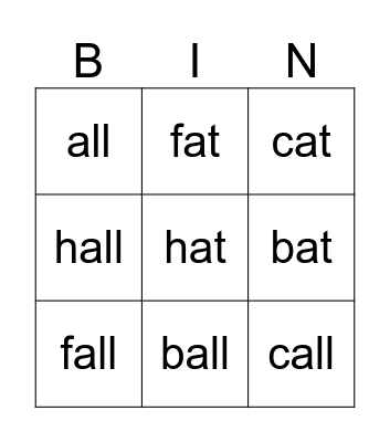 Phonics Time Bingo Card