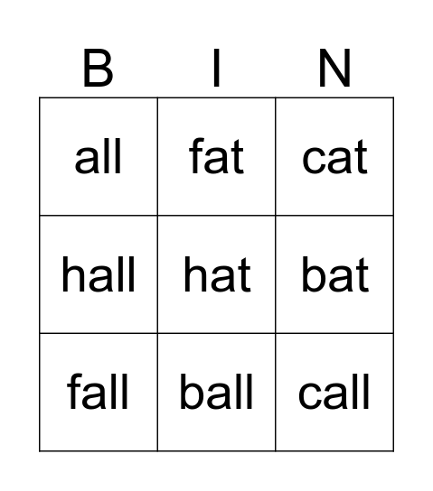 Phonics Time Bingo Card