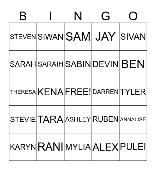 MUDALIAR Bingo Card
