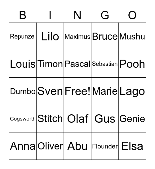 Disney Bingo Card