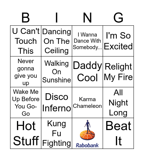 Rabobank Music Bingo Card