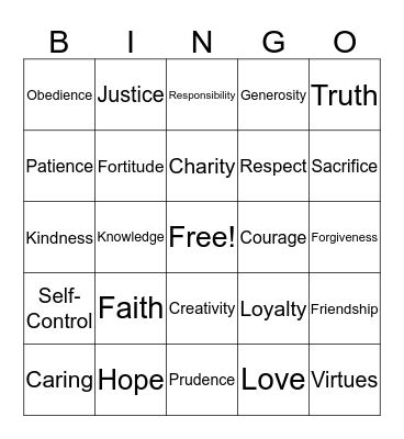 Virtues Bingo Card