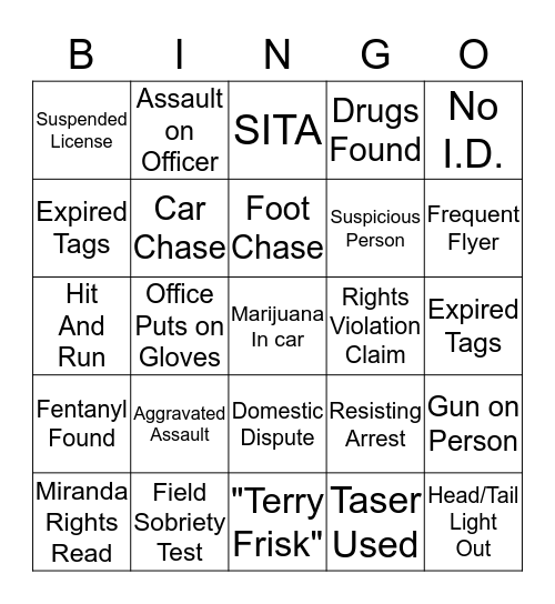 LIVE PD BINGO Card